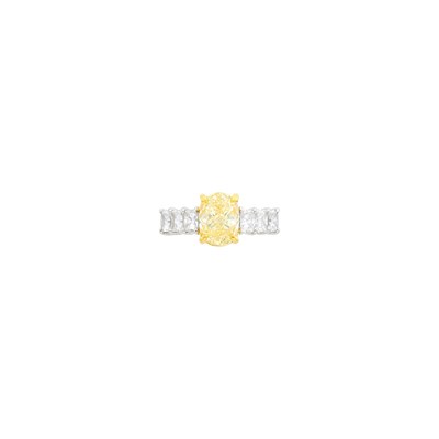 Lot 62 - Platinum, Gold, Fancy Yellow Diamond and Diamond Ring