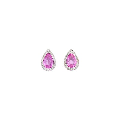 Lot 51 - Pair of White Gold, Pink Sapphire and Diamond Earrings
