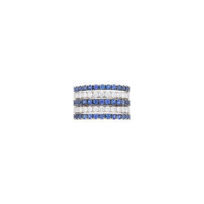 Lot 67 - Wide White Gold, Sapphire and Diamond Ring