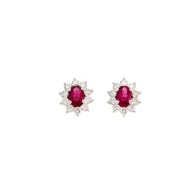 Lot 1133 - Pair of White Gold, Ruby and Diamond Earrings