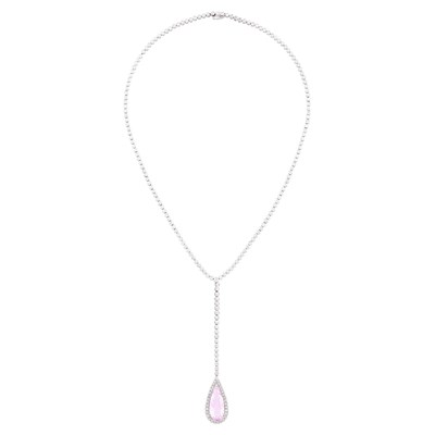 Lot 47 - White Gold, Diamond and Kunzite Pendant-Necklace
