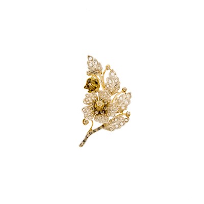 Lot 1159 - Silver-Gilt, Gold and Diamond Flower 'En Tremblant' Brooch