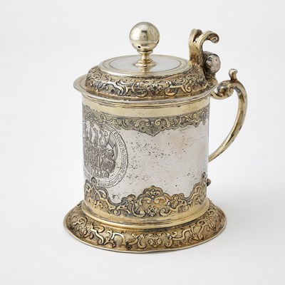 Lot German Silver and Parcel Gilt Covered Tankard