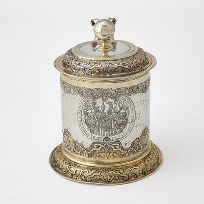 Lot German Silver and Parcel Gilt Covered Tankard