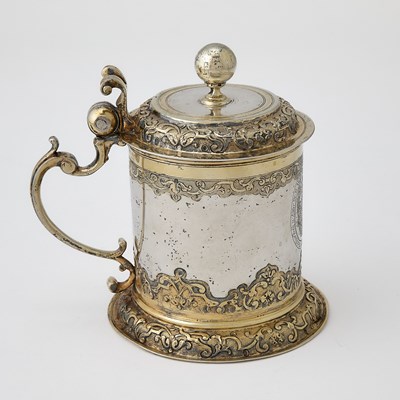 Lot German Silver and Parcel Gilt Covered Tankard