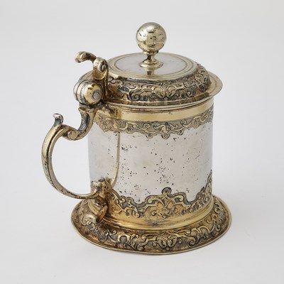 Lot German Silver and Parcel Gilt Covered Tankard
