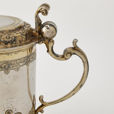 Lot German Silver and Parcel Gilt Covered Tankard