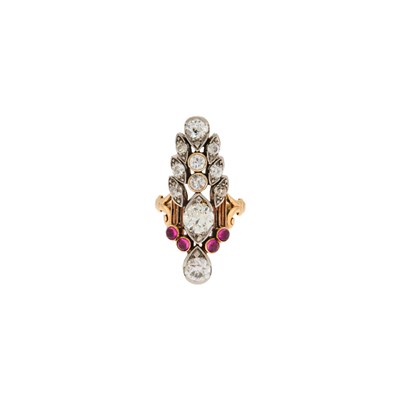 Lot 1102 - Gold, Platinum, Diamond and Cabochon Synthetic Ruby Ring