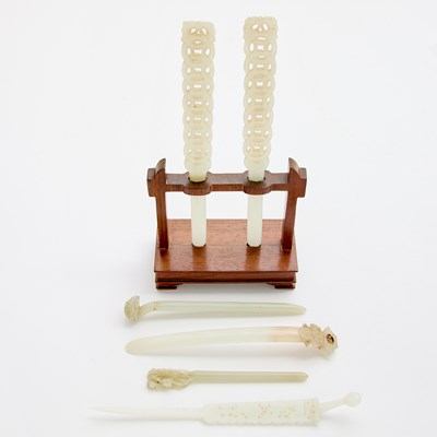 Lot 18 - A Group of Six Chinese Jade Hair Pins