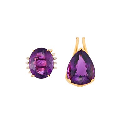 Lot 1188 - Gold, Diamond and Amethyst Pendant and Ring