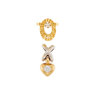 Lot 1179 - Two-Color Gold and Cubic Zirconia Pendant and Norman Teufel Gold and Diamond Kinetic Ring