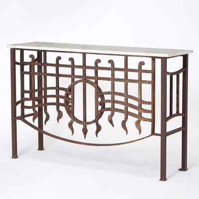 Lot 229 - Wrought Iron and White Marble Top Console