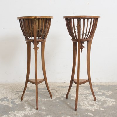 Lot 45 - Pair of George III Style Inlaid Mahogany Plant Stands