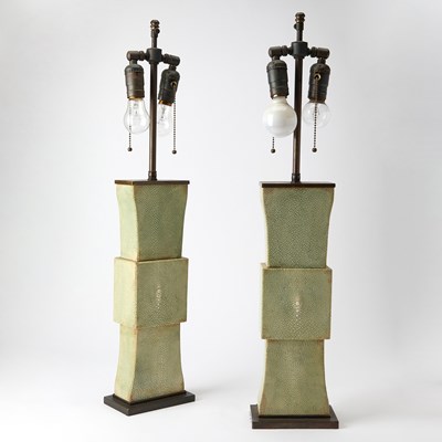 Lot 407 - Pair of Art Deco Style Shagreen Table Lamps