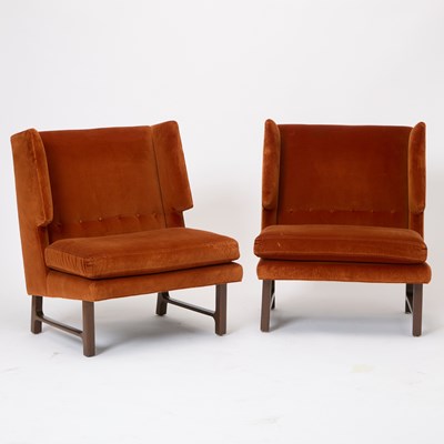 Lot 356 - Pair of Edward Wormley for Dunbar Upholstered Walnut Stained Armchairs