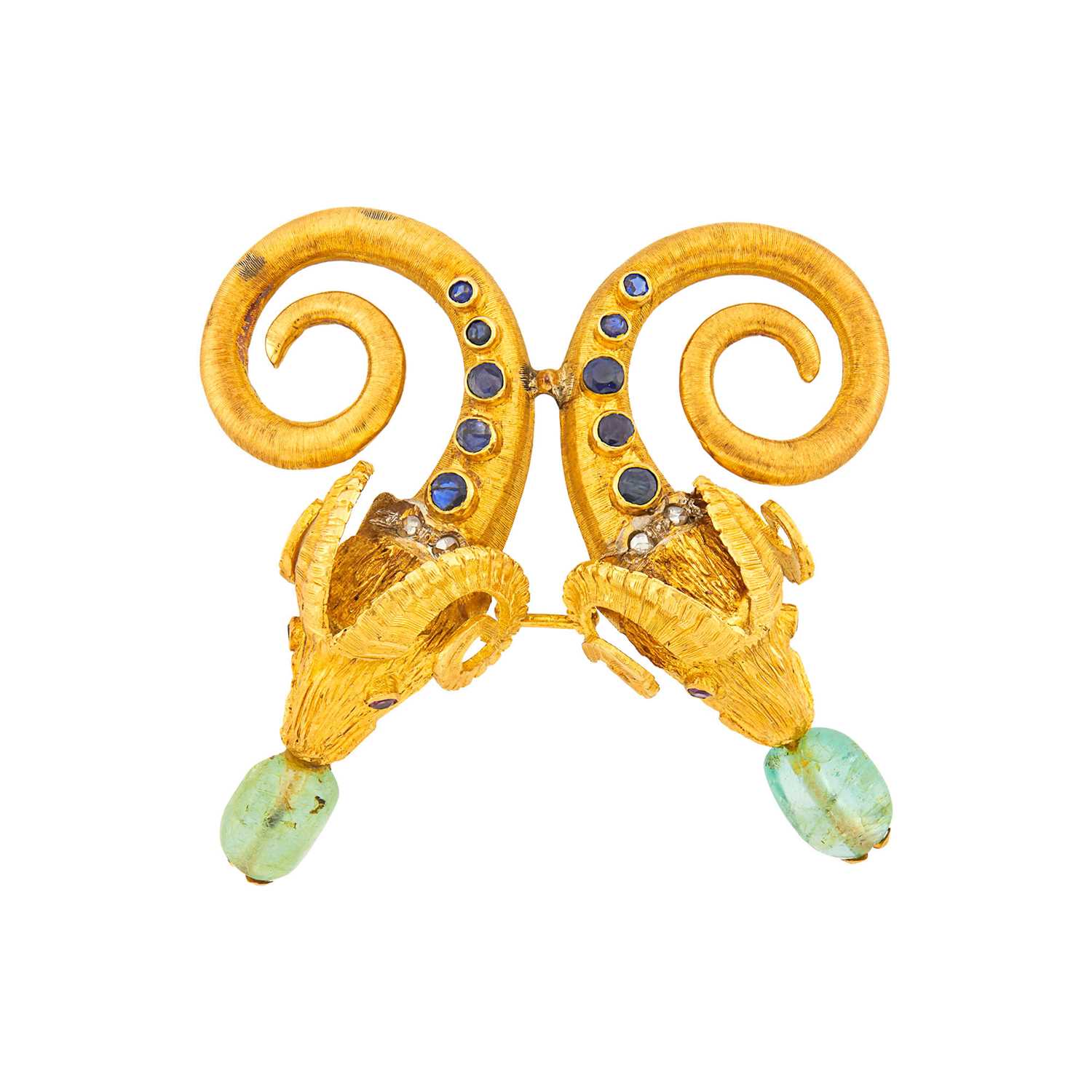 Lot 9 - Zolotas Gold, Emerald Bead, Sapphire and Diamond Ram's Head Brooch