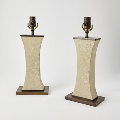 Lot 334 - Pair of Art Deco Style Shagreen and Bronze Table Lamps