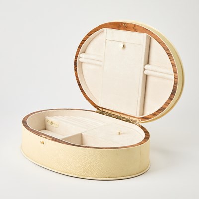 Lot 399 - De Nacre et d’Orient Art Deco Style Shagreen, Polished Bone, Wood, and Suede "Ovalia" Jewelry Box