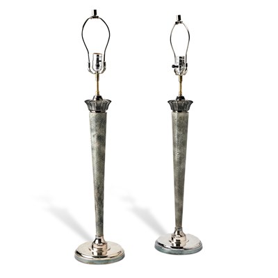 Lot 437 - Pair of Atelier Petite Art Deco Style Shagreen and Nickel Table Lamps
