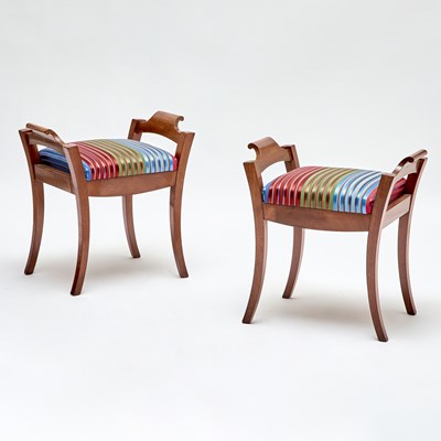 Lot 198 - Pair of Continental Neoclassical Style Mahogany Stools