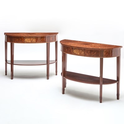 Lot 156 - Pair of George III Style Inlaid Mahogany Demilune Side Tables
