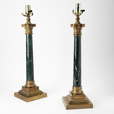 Lot 183 - Pair of Empire Style Gilt-Metal Mounted Marble Column-Form Table Lamps