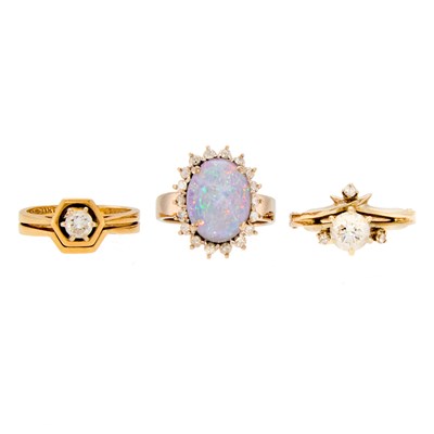 Lot 1075 - Group of Gold, Low Karat White Gold, Opal and Diamond Rings