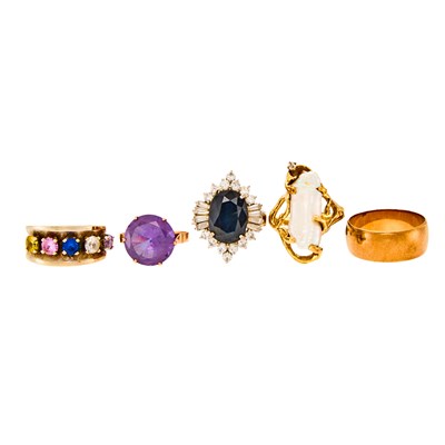 Lot 1239 - Group of Gold, White Gold, Rose Gold, Gem-Set and Baroque Freshwater Pearl Rings
