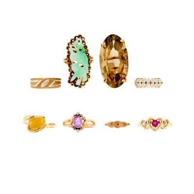 Lot 1240 - Group of Gold, Low Karat Gold and Gem-Set Rings