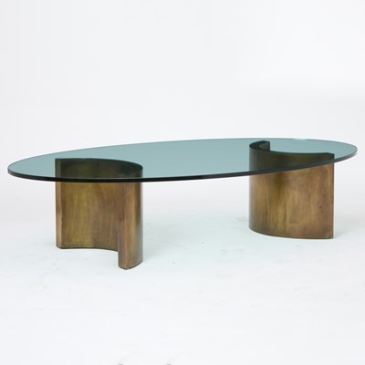 Lot 379 - Philip and Kelvin Laverne Patinated Metal and Glass Coffee Table