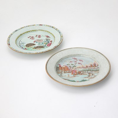Lot 84 - A Chinese Export Slip-Decorated Enameled Porcelain Dish