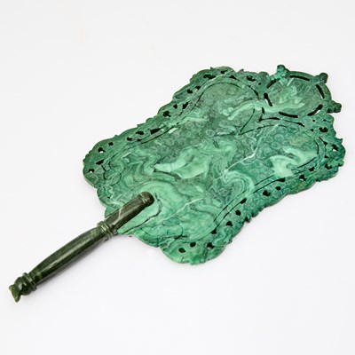 Lot 37 - A Chinese Carved Malachite Fan with a Jade Handle