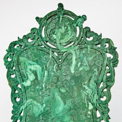 Lot 37 - A Chinese Carved Malachite Fan with a Jade Handle
