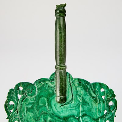 Lot 37 - A Chinese Carved Malachite Fan with a Jade Handle