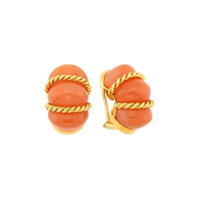 Lot 1123 - Valentin Magro Pair of Gold and Carnelian 'Shrimp' Earclips