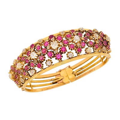Lot 98 - Gold, Diamond and Ruby Bangle Bracelet