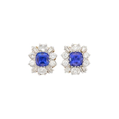 Lot 68 - Pair of Platinum, Gold, Tanzanite and Diamond Earrings