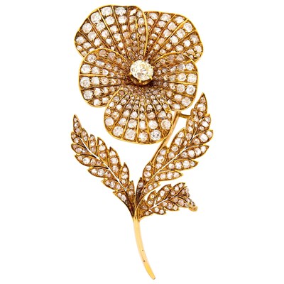Lot 87 - Antique Gold and Diamond 'En Tremblant' Flower Brooch