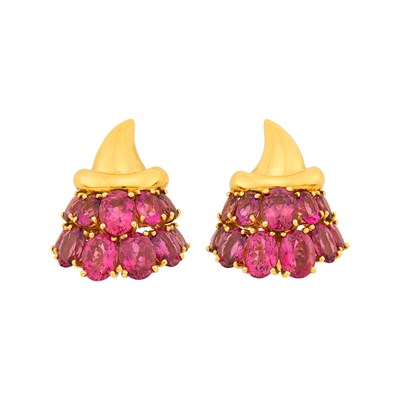 Lot 180 - Pair of Gold and Pink Tourmaline Cornucopia Earclips