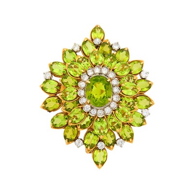 Lot 17 - Two-Color Gold, Peridot, and Diamond Pendant Clip-Brooch