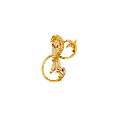 Lot 1027 - Gold, Diamond and Colored Diamond Bird Pendant-Brooch