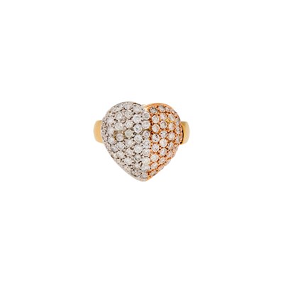 Lot 1001 - Tricolor Gold and Diamond Heart Pendant-Ring