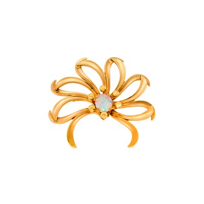 Lot 1020 - Gold and White Opal Flower Brooch