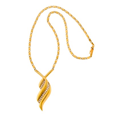 Lot 1039 - Two-Color Gold and Diamond Pendant-Necklace