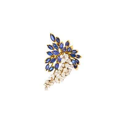 Lot 1155 - Two-Color Gold, Sapphire and Diamond Brooch