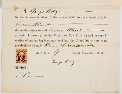 Lot 30 - Civil War draft substitute document signed by William "Boss" Tweed