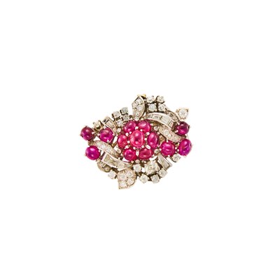 Lot 1093 - White Gold, Cabochon Ruby and Diamond Clasp/Brooch Combination