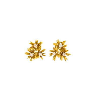 Lot 1018 - Pair of Gold and Diamond Flower Earclips