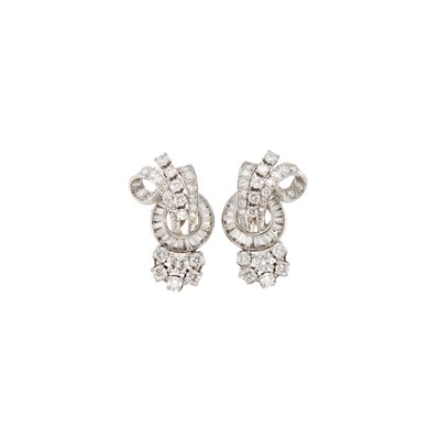 Lot 1081 - Pair of Platinum and Diamond Earclips
