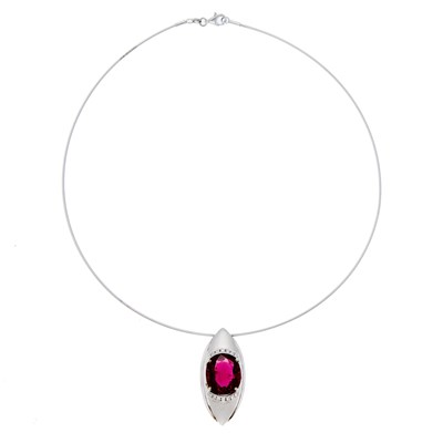 Lot 1073 - White Gold, Rubellite and Diamond Pendant with Wire Torque Necklace